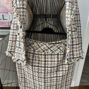 Women's Cream & Black Plaid Tweed Blazer and pencil skirt